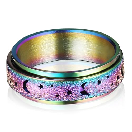 LRXIYODE Titanium Spinner Ring für Frauen Rotierender Mond stern Fidget Ring Robuster Metall drehring Komfortabel und Modisch Unisex Schmuck für Alltag und Stressabbau von LRXIYODE