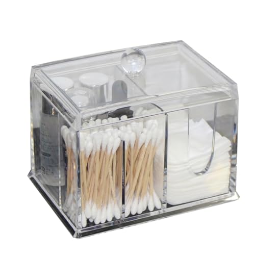 LRXIYODE Transparente Aufbewahrungsbox mit Deckel für Kosmetikpads und Wattestäbchen Kleiner Organizer für Make Up Entferner Staubdicht und Platzsparend Weißes Design für Saubere Ordnung von LRXIYODE