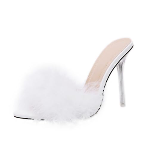 LRXIYODE Transparente Damen High Heels Slippers mit Zehenpartie Dünnem Absatz und Rutschfester Sohle Kristalloptik Sommerliche Bequeme Hausschuhe für Party und Alltag von LRXIYODE