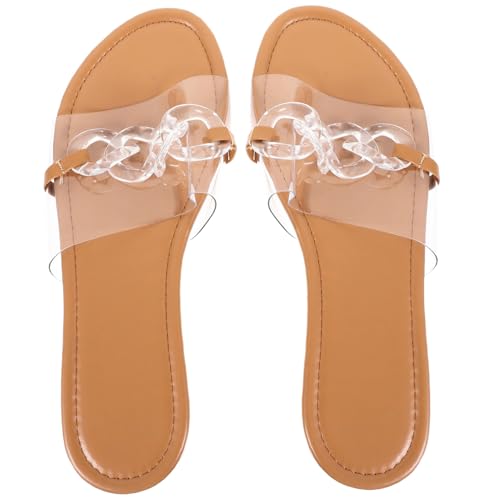 LRXIYODE Transparente Damen Sandalen Flach Sandsohle Rutschfest Bequeme Sommer Schuhe Freizeit Slipper Elegant für Alltag und Strand von LRXIYODE