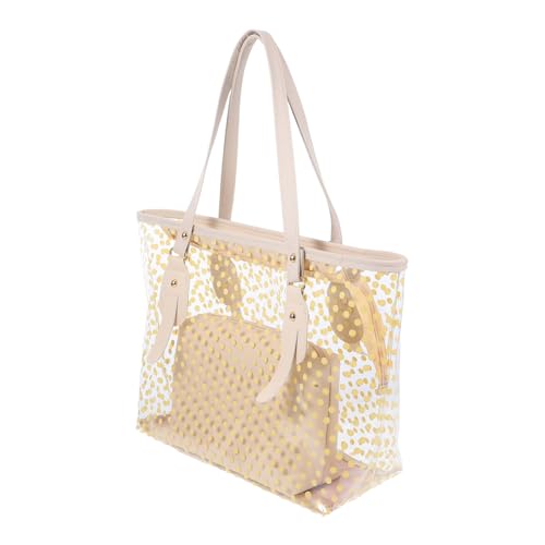 LRXIYODE Transparente Damen Tote Bag mit Reißverschluss Leichte Strandtasche mit Gepunktetem Design und Integriertem Beutel Große Kapazität Strapazierfähig für Sommer und Alltag Beige von LRXIYODE