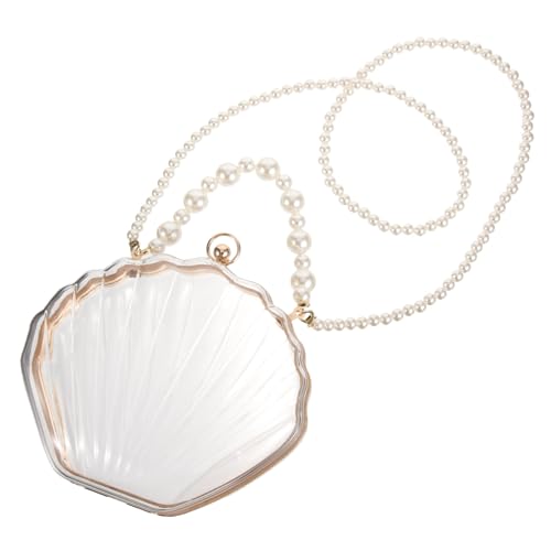LRXIYODE Transparente Shell Umhängetasche Damen Perlen Handtasche mit Geräumigem Innenraum für Party Hochzeit Shopping Stilvolle Schultertasche von LRXIYODE
