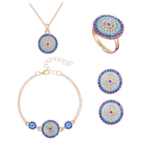 LRXIYODE Kette Und Armband Set Blau Schmucksets Für Damen Türkisches Auge Ohrringe Und Kette Set Schmuck Aus Legierung Halsschmuck - von LRXIYODE