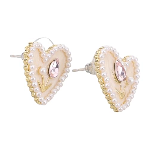 LRXIYODE Tulpen herz ohrstecker Damen Leichte Zinklegierung Valentinstag Schmuck Blumen Ohrschmuck für Alltag und Besondere Anlässe Süßer Liebesanhänger von LRXIYODE