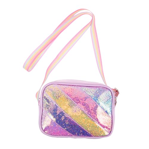 LRXIYODE Umhängetasche mit Verstellbarem Riemen Glitzernde Cartoon-Schultertasche mit Herz Stern-dekor Leichte Crossbody-Bag für Mädchen für Schule und Freizeit Regenbogenfarben von LRXIYODE