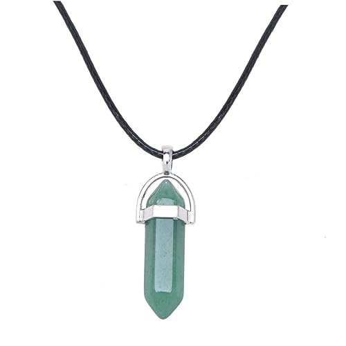 LRXIYODE Unisex Naturstein Sechseckiger Säulenanhänger Halskette Dongling Jade mit Gewachstem Wachsband Modischer Schmuck für Damen und Herren von LRXIYODE