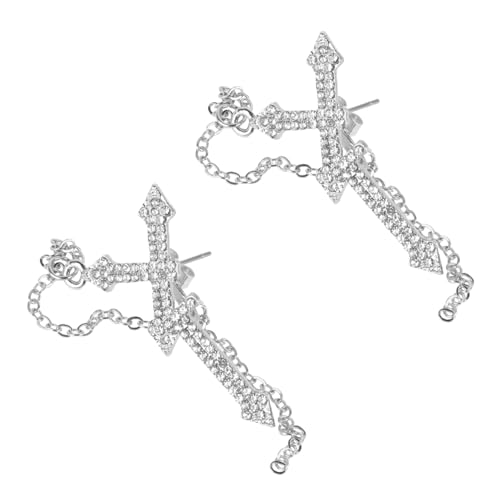 LRXIYODE Unisex Ohrstecker Kreuz mit Strass Retro Stylische Ohrhänger Hautfreundlicher Legierung Langlebige Tropfen Ohrringe für Damen und Herren Party Accessoires Silber von LRXIYODE