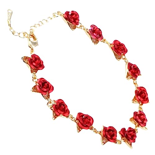 LRXIYODE Vergoldetes Rosenblüten Armband Damen und Elegant Passend für Handgelenke Langlebiges Material Rotes Schmuckstück für Alltag und Party von LRXIYODE
