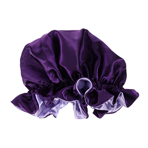 LRXIYODE Verstellbare Doppellagige Schlafhaube aus Seidigem Satin mit Elastischem Band Haarschonend Atmungsaktiv mit Dekorativem Rüschenrand für Nacht und Haarschutz Damen und Herren von LRXIYODE