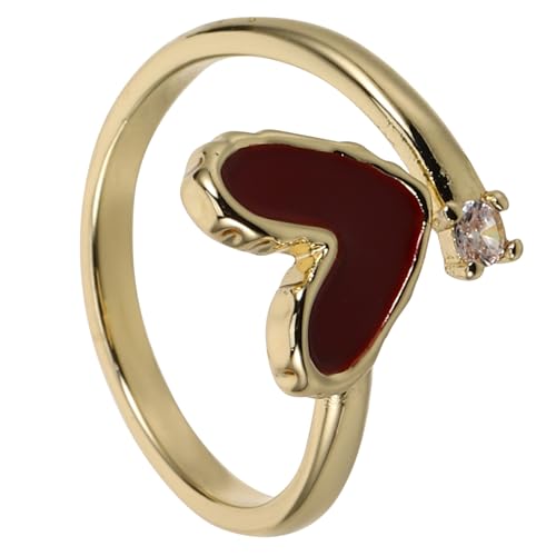 LRXIYODE Verstellbarer Damen Herzring mit Weinrotem Emaille Herz Offenes Design für Zeigefinger Modischer Freundschaftsring Eleganter Schmuck für Besondere Anlässe und Geschenkideen von LRXIYODE