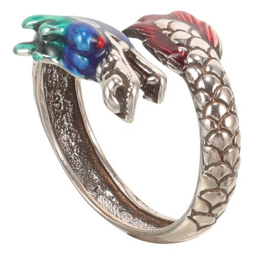 LRXIYODE Verstellbarer Dragon Ring Herren Damen Schmuck Offener Fingerring Vintage Zodiac Drachen Symbol Kraft Design von LRXIYODE