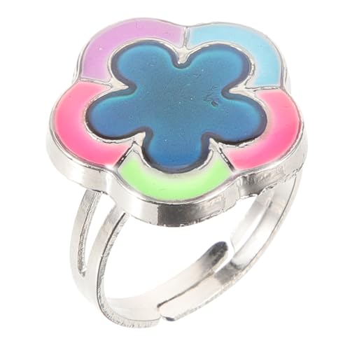 LRXIYODE Farbwechselnder Stimmungsring Für Frauen Verstellbarer Offener Blumenring Modischer Schmuck Für Mädchen Und Erwachsene Langlebiger Edelstahlring Zum Ausdruck Ihrer Gefühle von LRXIYODE
