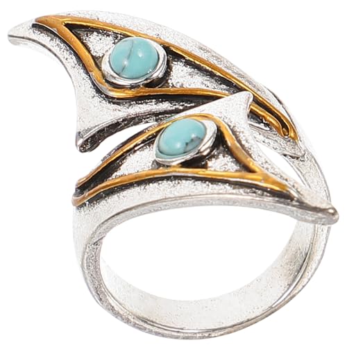 LRXIYODE Verstellbarer Offener Damenring mit Blauem Türkis Modischer Statement Fingerring Einstellbarer Schmuck für Mädchen und Frauen Eleganter Ring für Party und Alltag von LRXIYODE