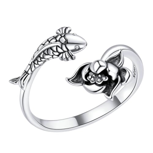 LRXIYODE Verstellbarer Offener Ring mit Lotusblume Modischer Schmuck für Frauen und Mädchen Eleganter Silberring für von LRXIYODE