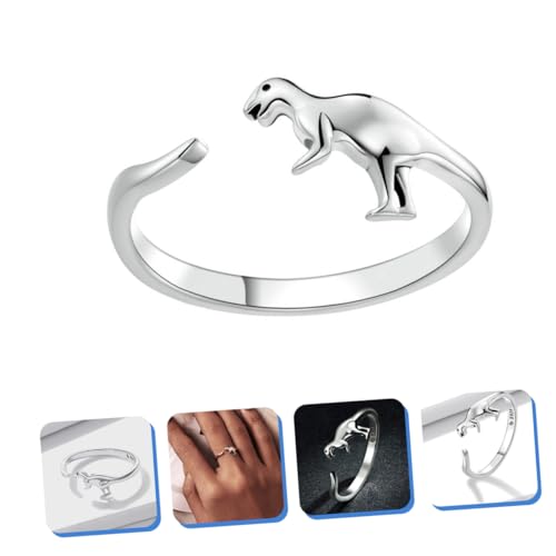 LRXIYODE Verstellbarer Sterling Silber Dinosaurier Ring Damen Unisex Offener Schmuck Modeschmuck für Halloween Cosplay Party von LRXIYODE