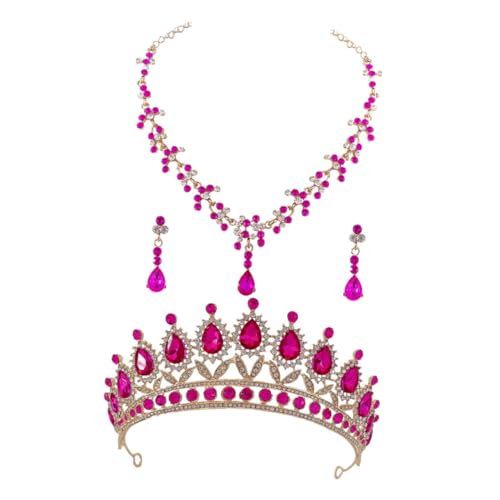 LRXIYODE Vintage Brautschmuck Damen Kristallkrone Tiara Halskette und Ohrringe Hochzeit Schmuck für Braut und Festmode von LRXIYODE