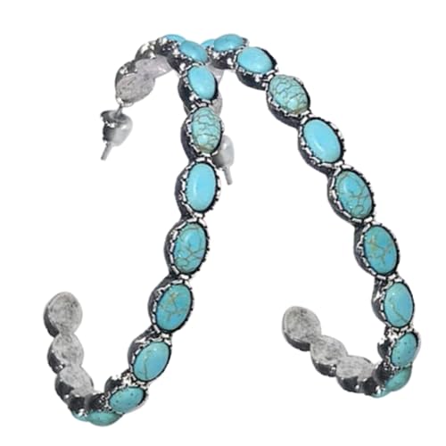 LRXIYODE Vintage C Form Creolen Ohrringe mit Türkisperlen Damen Statement Schmuck für Party Hochzeit Alltag Einzigartige Große Ohrringe für Frauen und Mädchen Retro Ohrschmuck von LRXIYODE