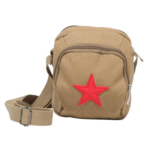 LRXIYODE Vintage Canvas Crossbody Schultertasche mit Stern Kleiner Umhängebeutel Lässige Retro Messenger Bag für Alltag und Freizeit Khaki von LRXIYODE