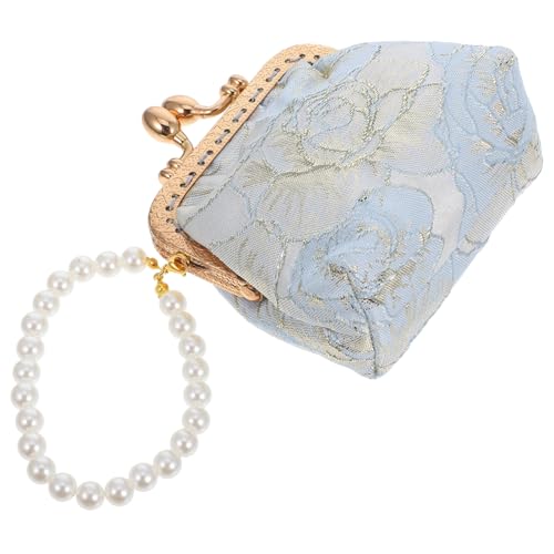LRXIYODE Vintage Clutch Geldbörse Damen mit Zierperlen Stilvolle Abendtasche für Hochzeit Party Brauttasche mit Praktischem Münzfach und Stilvollen Akzenten in Blau von LRXIYODE