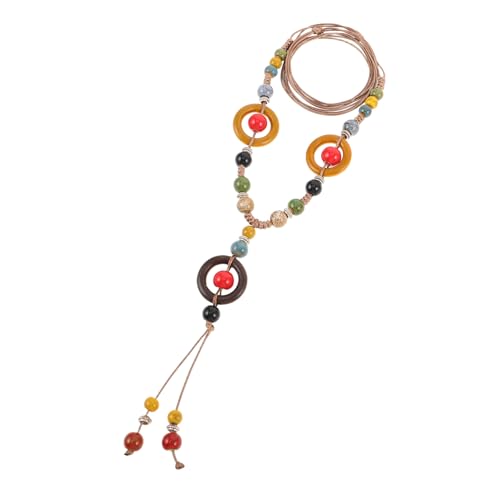 LRXIYODE Vintage Geflochtene Halskette mit Buntperlen für Pullover Handgefertigter Retro Hippie Schmuck für Frauen Einzigartige Quaste für Sommermode von LRXIYODE