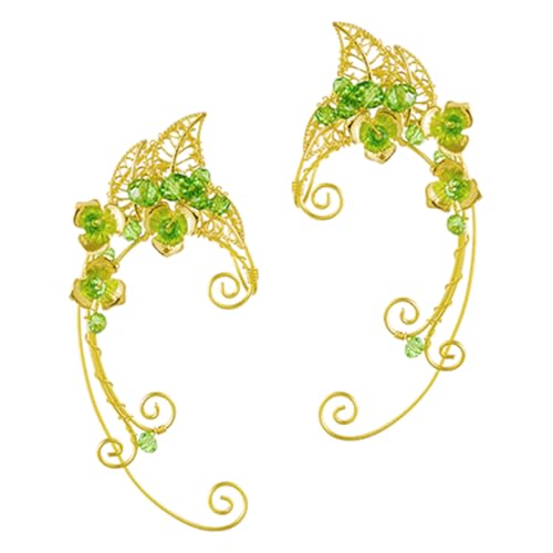 LRXIYODE Vintage Grüne Ear Cuff Ohrringe Damen Handgefertigt Non Piercing Fairy Ohrclips Elegant Modisch Vielseitig für Party Hochzeit von LRXIYODE