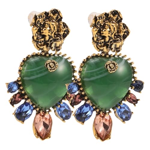 LRXIYODE Vintage Grüne Herz Ohrringe Waterdrop Dangle Schmuck für Frauen Vintage Ohrhänger mit Außergewöhnlicher Verarbeitung als für Geburtstagsfeier oder Brautparty von LRXIYODE