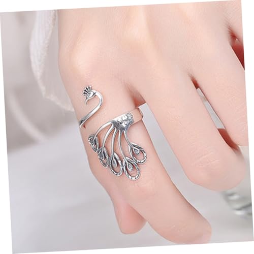 LRXIYODE Vintage Offener Pfauenring Damen Verstellbar Retro Schmuck mit Handwerklichem Flair als Strickring und Modisches Accessoire für Alltag und Besondere Anlässe Zufällige Farbe von LRXIYODE
