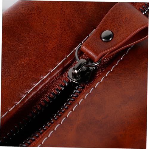 LRXIYODE Vintage Pu Leder Kulturbeutel Herren Groß Fassungsvermögen Robust Tragbar Reise Kosmetiktasche Wasserabweisend Stilvoll Amberfarben von LRXIYODE