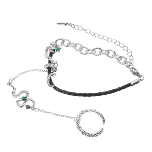 LRXIYODE Vintage Schlangenarmband und Ring Asymmetrisches Zartes Handkettchen für Damen und Herren Verstellbar Langlebig und Komfortabel für Partys und Vielseitigen Alltagsschmuck von LRXIYODE