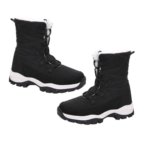 LRXIYODE Warme Damen Winterstiefel Mid High mit Plüschfutter Rutschfeste Schneeschuhe Komfortable Elastische Schneebooties für Lange und Kalte Tage Schwarz von LRXIYODE