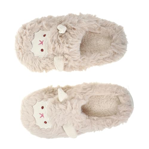 LRXIYODE Warme Dicke Hausschuhe Damen Herren Weiche Baumwoll Pantoffeln mit Niedlichem Cartoon Design Rutschfeste Winterpantoffeln für Erwachsene Gemütliche Indoor Wohnschuhe Khakifarben von LRXIYODE