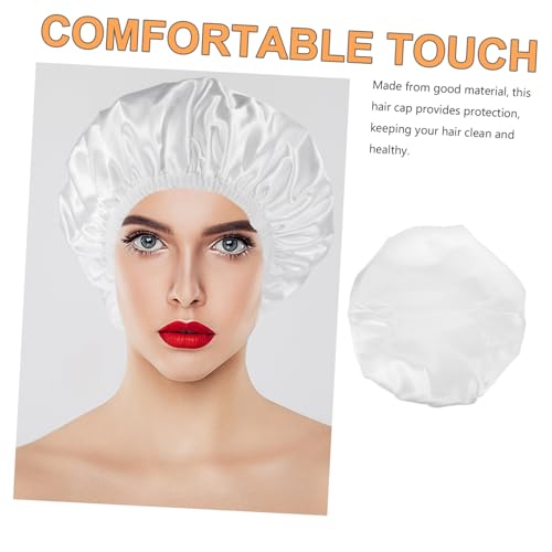 LRXIYODE Wasserdichte Duschhaube Damen Groß Elastische Badekappe Wiederverwendbare Haarhaube Schutz Für Dusche Bad Kochen Komfortable Passform Weiß von LRXIYODE