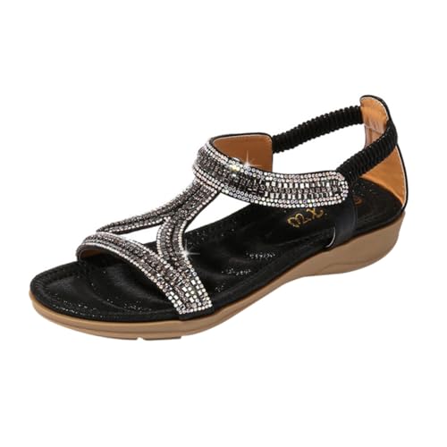 LRXIYODE Wedge Sandalen Damen Plateau Sommer Strass Keilabsatz Flatform Komfortable Schuhe für Alltag Party Banquet Schwarz Transparente Riemen von LRXIYODE