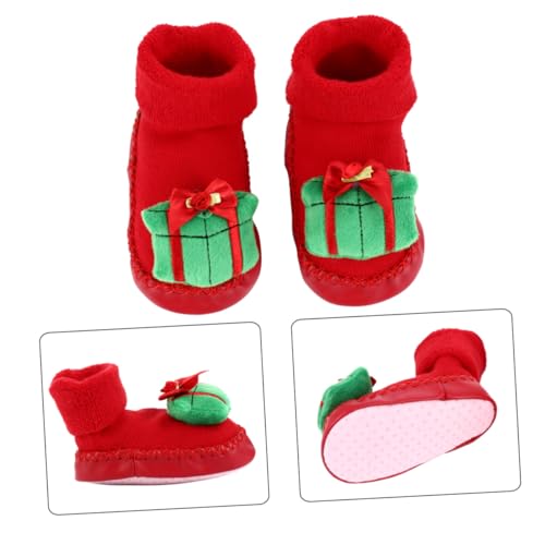 LRXIYODE Weiche Warme Rutsch Socken aus Baumwolle mit Noppen Weihnachtsdesign Geeignet für Junge Mädchen Monate Grüne Haussocken als Rutschfeste Lauflernsocken von LRXIYODE