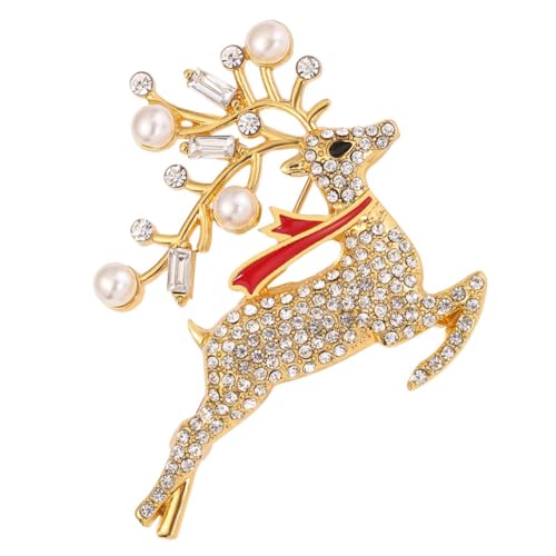 LRXIYODE Weihnachtliche Brosche mit Funkelndem Strass Elch Goldfarbene Legierung Modisches Ansteckaccessoire für Kleidung Festliche Dekoration zu Weihnachten und Partys von LRXIYODE