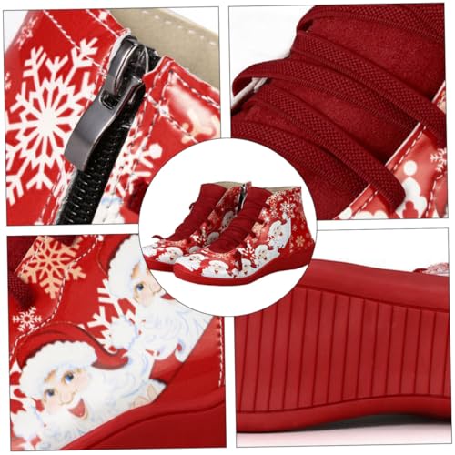 LRXIYODE Weihnachtliche Damen Kurzstiefel Rote Casual Schuhe mit Santa Print Bequeme Herbst Winter Stiefeletten für Weihnachtsfeier und Alltag von LRXIYODE