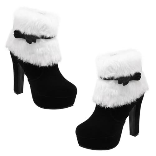 LRXIYODE Weihnachtliche Damen Kurzstiefel Winterstiefel mit Hohem Absatz Plüschfutter Rutschfeste Gummisohle Bequemes Ausziehen für Festtage und Winterpartys Schwarz von LRXIYODE