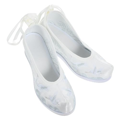 LRXIYODE Weiße Bestickte Ethno Stoffschuhe mit Innenkeilabsatz Traditionelle Chinesische Hanfu Damen Schuhe Ethnische Stickerei Leichte Sommerschuhe für Mädchen von LRXIYODE