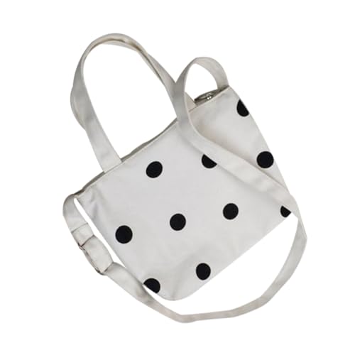 LRXIYODE Weiße Damen Canvas Schultertasche mit Punktmuster Leichte Handtasche mit Reißverschluss Stilvolle Umhängetasche für Alltag Arbeit und Reisen Modisches für Frauen von LRXIYODE