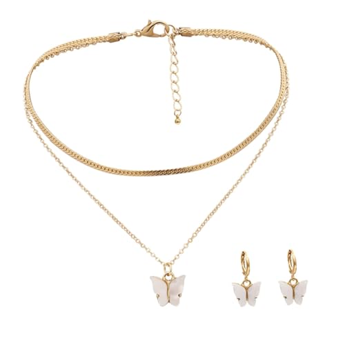 LRXIYODE Weiße Kette mit Schmetterlingen Halskette und Ohrringe für Damen für Partys und Besondere Anlässe Dekorativ und Leicht zu Tragen LRXIYODE Weiße Kette mit Schmetterlingen Halskette und Ohrringe für Damen für Partys und Besondere Anlässe Dekorativ und Leicht zu Tragen von LRXIYODE