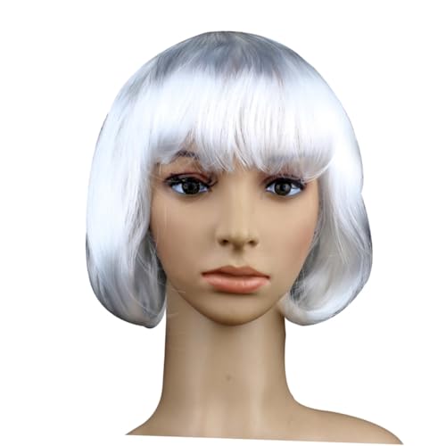 LRXIYODE Weiße Kurze Bob Perücke mit Fransen Modisch Natürlich Wirkend für Damen und Geeignet für Kostümfeste Cosplay Halloween Disco und Partys von LRXIYODE