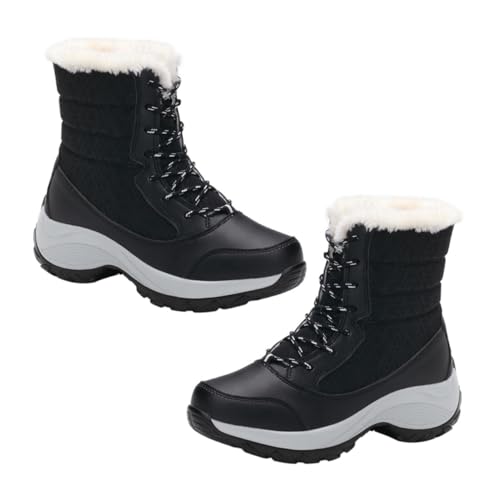 LRXIYODE Modische Schneestiefel Winterstiefeletten Zum Schnüren Warme Plateaustiefeletten Mit Kunstfellfutter Damen Schuhe Für Kalten Winter von LRXIYODE