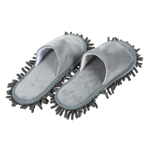 LRXIYODE Winter Damen Chenille Mop-hausschuhe mit Rutschfestem Boden und Modischem Zehenausschnitt Waschbare Reinigungsslipper für Haushalt und Bodenreinigung Graue Einfarboptik von LRXIYODE