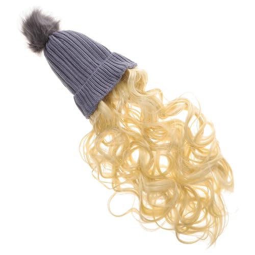 LRXIYODE Winter Strickmütze mit Realistischem Welligem Haarverlängerungseffekt Atmungsaktiv Weich und Warm Damen Beanie für Herbst und Winter Kopfbedeckung mit Natürlichem Look von LRXIYODE