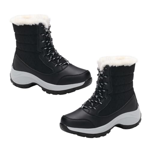 LRXIYODE Modische Schneestiefel Winterstiefeletten Zum Schnüren Wärmendes Kunstfellfutter Für Damen Mit Plateauform Für Trockene Und Bequeme Füße von LRXIYODE