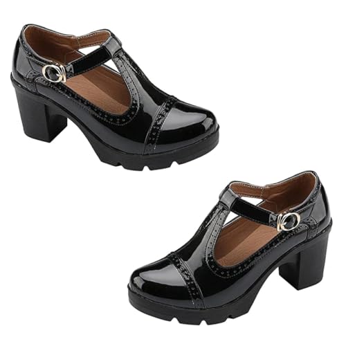 LRXIYODE wasserdichte Damen High Heels mit Rundspitze Großer Absatz Komfortabel für Arbeit und Party Frauen Schuhe für Frühling Herbst Schwarz von LRXIYODE