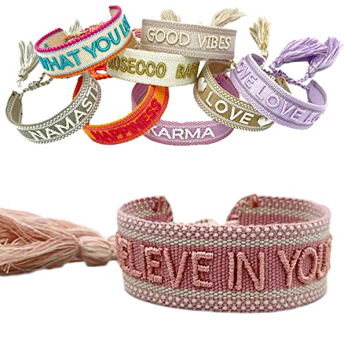 LS-LebenStil Exklusives Statement Armband Quasten besticktes Boho Canvas Webarmband (Believe Rose Altrosa) von LS-LebenStil