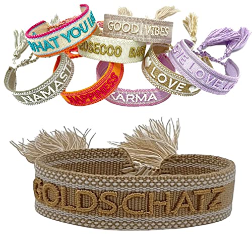 LS-LebenStil Exklusives Statement Armband Quasten besticktes Boho Canvas Webarmband (Goldschatz) von LS-LebenStil