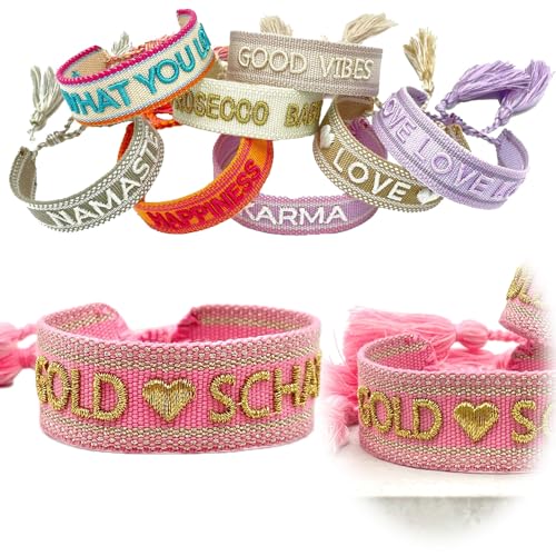 LS-LebenStil Exklusives Statement Armband - das Original - Goldschatz Rose Gold 16-20cm Quasten besticktes Boho Canvas Webarmband Damen Freundschaftsarmband Geschenk gewebt textil Stoffarmband von LS-LebenStil