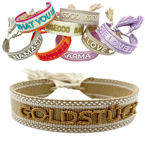 LS-LebenStil Exklusives Statement Armband Quasten besticktes Boho Canvas Webarmband (Goldstück) von LS-LebenStil
